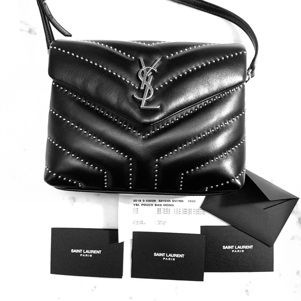 Saint Laurent Black Lou Lou Stud Embellished Bag